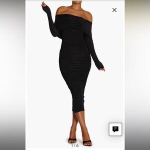 Ruched long sleeve off the shoulder Midi Dress